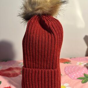 Cozy Red Knit Pom-Pom Beanie for Kids